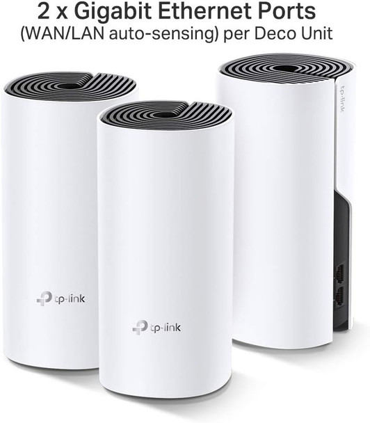 TP-LINK (DECO M4) Whole-Home Mesh Wi-Fi System, 3 Pack, Dual Band AC1200, MU-MIMO, 2 x LAN on each Unit