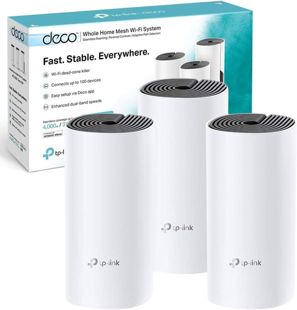 TP-LINK (DECO M4) Whole-Home Mesh Wi-Fi System, 3 Pack, Dual Band AC1200, MU-MIMO, 2 x LAN on each Unit