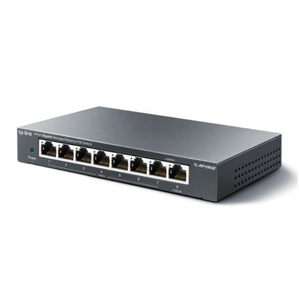TP-LINK (TL-RP108GE) 8-Port Gigabit Managed Reverse PoE Switch, 7 PoE input & 1 PoE output, DC output, Metal Casing