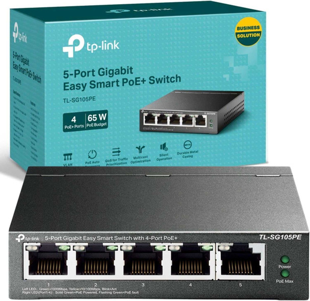 TP-Link TL-SG105PE 5-Port Gigabit PoE+ Easy Smart Switch – 65W PoE Budget physical TP-LINK New TL-SG105PE MemoX