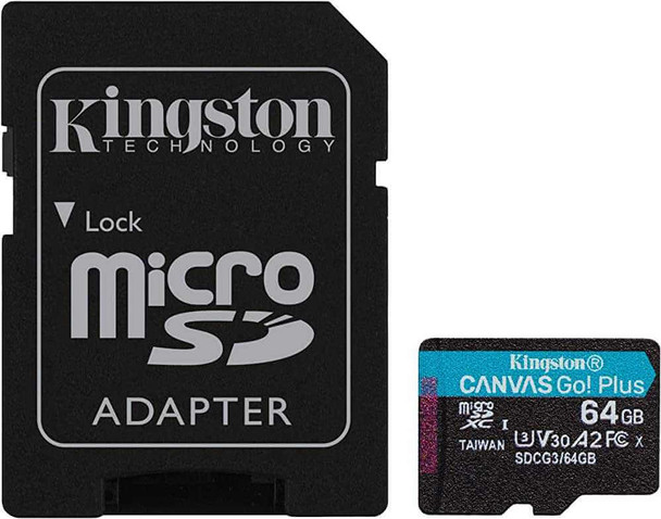 Kingston 64GB Canvas Go Plus Micro SD Card (SDXC) UHS-I U3 V30 A2 + Adapter - 170MB/s physical KIngston New SDCG3/64GB MemoX