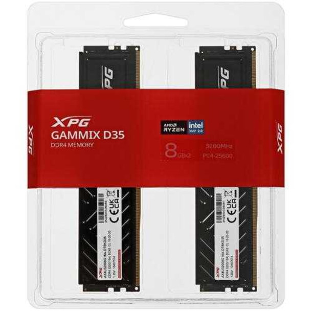 ADATA XPG GAMMIX D35 16GB Kit (2 x 8GB), DDR4, 3200MHz (PC4-25600), CL16, XMP 2.0, DIMM Memory, Black physical ADATA New AX4U32008G16A-DTBKD35 MemoX