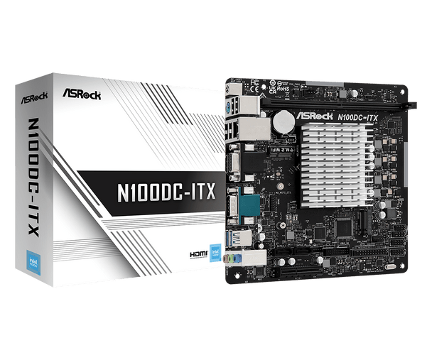 Asrock N100DC-ITX, Integrated Intel Quad-Core N100, Mini ITX, 1 DDR4, VGA, HDMI, DC Jack, Fanless Design, 1x M.2 physical ASROCK New N100DC-ITX MemoX