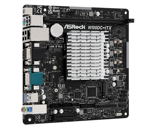 Asrock N100DC-ITX, Integrated Intel Quad-Core N100, Mini ITX, 1 DDR4, VGA, HDMI, DC Jack, Fanless Design, 1x M.2 physical ASROCK New N100DC-ITX MemoX