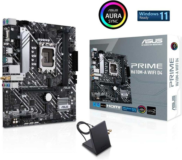 Asus PRIME H610M-A WIFI D4, Intel H610, 1700, Micro ATX, 2 DDR4, VGA, HDMI, DP, Wi-Fi, PCIe4, 2x M.2 physical ASUS New 90MB1C80-M0EAY0 MemoX