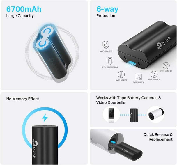 TP-LINK (TAPO A100) 6700mAh Battery Pack for Tapo Cameras & Video Doorbells, 6-Way Protection physical TP-LINK New TAPO A100 MemoX