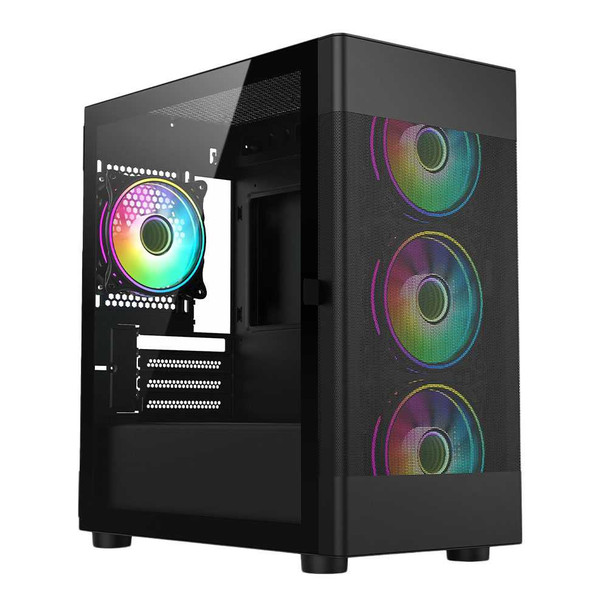Vida Zephyr Black ARGB Gaming Case w/ Glass Window, Micro ATX, 3x ARGB Fans, Mesh Front physical VIDA New ZEPHYR-BLK MemoX