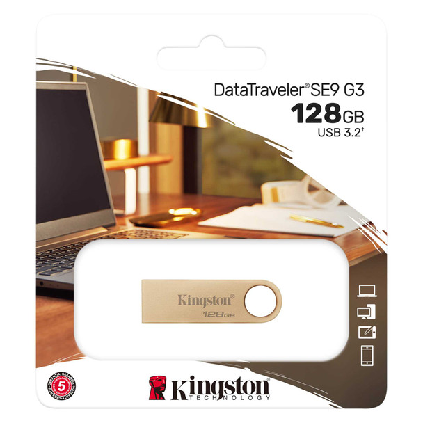 Kingston 128GB DataTraveler SE9 G3 Memory Pen, USB 3.2 Gen1 Type-A, Metal Gold Casing physical Kingston New DTSE9G3/128GB MemoX