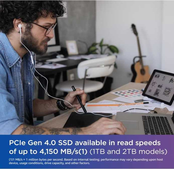 WD 1TB Blue SN580 M.2 NVMe Gen4 SSD, M.2 2280, PCIe4, TLC NAND, R/W 4150/4150 MB/s, 600K/750K IOPS physical WD New WDS100T3B0E MemoX
