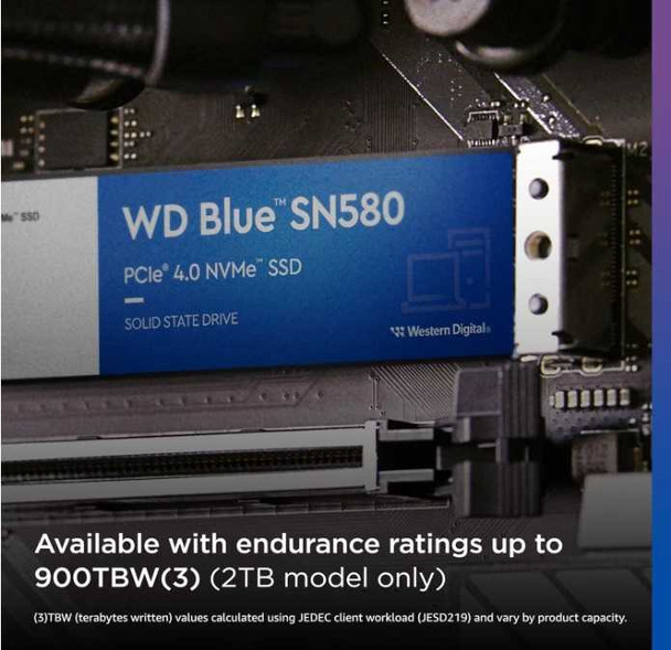 WD 1TB Blue SN580 M.2 NVMe Gen4 SSD, M.2 2280, PCIe4, TLC NAND, R/W 4150/4150 MB/s, 600K/750K IOPS physical WD New WDS100T3B0E MemoX