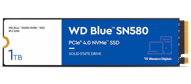 WD 1TB Blue SN580 M.2 NVMe Gen4 SSD, M.2 2280, PCIe4, TLC NAND, R/W 4150/4150 MB/s, 600K/750K IOPS physical WD New WDS100T3B0E MemoX