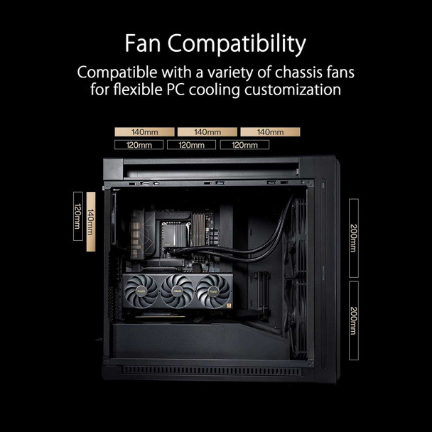 Asus ProArt PA602 Gaming Case w/ Glass Side, E-ATX, Front Grill, 2x 20cm Fans, IR Dust Indicator, USB-C 20Gps, Black physical ASUS New 90DC00J0-B09000 MemoX