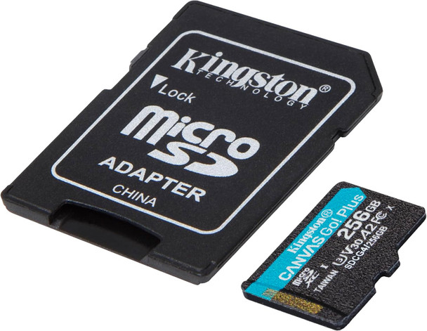 Kingston 256GB Canvas Go! Plus Gen4 MicroSDXC Card with SD Adapter, UHS-I Class 10, U3, A2 App Performance, 200MB/s Kingston 256GB Canvas Go! Plus Gen4 MicroSDXC Card with SD Adapter, UHS-I Class 10, U3, A2 App Performance, 200MB/s