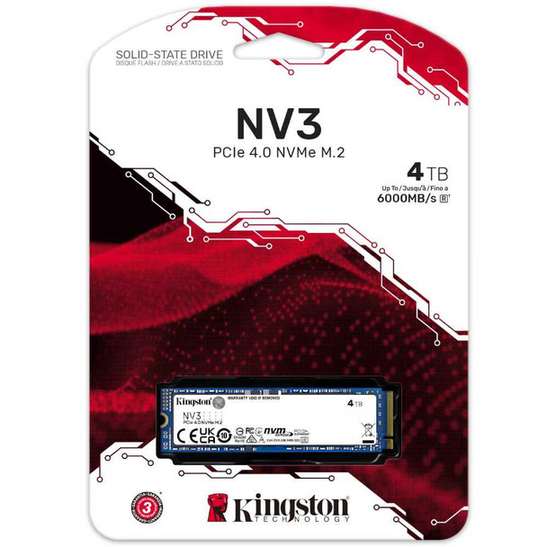 Kingston 4TB NV3 M.2 NVMe Gen4 SSD, M.2 2280, PCIe4, R/W 6000/5000 MB/s physical Kingston New SNV3S/4000G MemoX