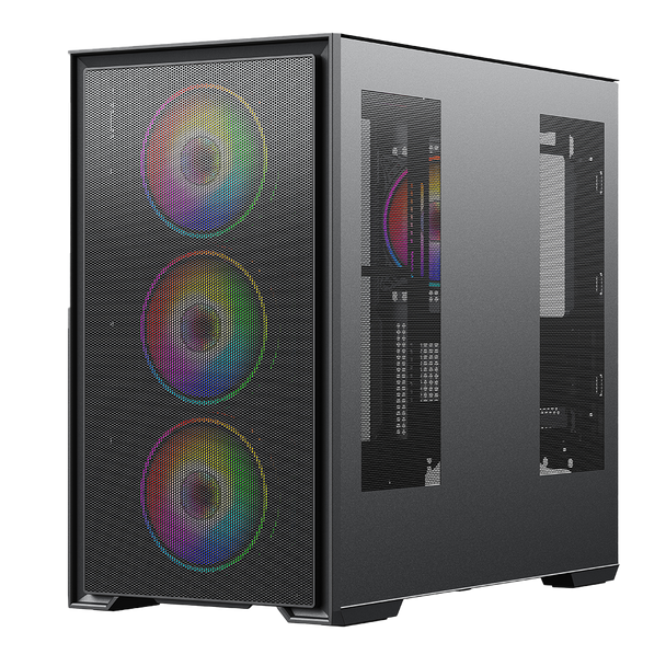 Vida Notus Black ARGB Gaming Case w/ Glass Side, Micro ATX, Mesh Front, 4x ARGB Fans, 6-Port PWM ARGB Hub, USB-C, Asus BTF Compatible physical VIDA New NOTUS-BLK MemoX