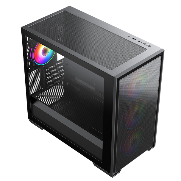 Vida Notus Black ARGB Gaming Case w/ Glass Side, Micro ATX, Mesh Front, 4x ARGB Fans, 6-Port PWM ARGB Hub, USB-C, Asus BTF Compatible physical VIDA New NOTUS-BLK MemoX