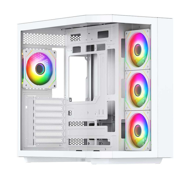 Vida Edge White ARGB Gaming Cube Case w/ Glass Side, Front & Corner, ATX, 4x ARGB PWM Fans, 6-Port Fan Hub & Remote Control, Asus BTF Compatible physical VIDA New EDGE-WHT MemoX