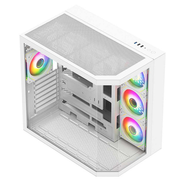 Vida Edge White ARGB Gaming Cube Case w/ Glass Side, Front & Corner, ATX, 4x ARGB PWM Fans, 6-Port Fan Hub & Remote Control, Asus BTF Compatible physical VIDA New EDGE-WHT MemoX