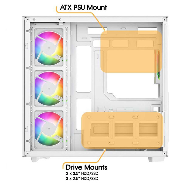 Vida Edge White ARGB Gaming Cube Case w/ Glass Side, Front & Corner, ATX, 4x ARGB PWM Fans, 6-Port Fan Hub & Remote Control, Asus BTF Compatible physical VIDA New EDGE-WHT MemoX