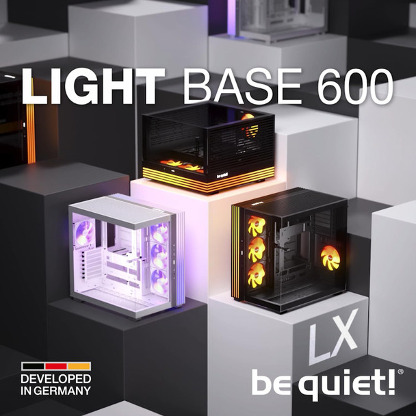 be-quiet! Light Base 600 LX, White, Midi-Tower ATX Case, Massive ARGB LED Strip, Full Windowed Design, 4x Light Wings LX 120mm PWM fans included