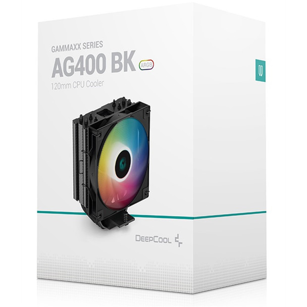 DeepCool AG400 Black ARGB V2 CPU Air Cooler, 120mm PWM Fan, 4 Direct Touch Heat Pipes, Addressable RGB, LGA1851/1700/1200, AM5/AM4 Compatible, High-Performance Single Tower Cooler