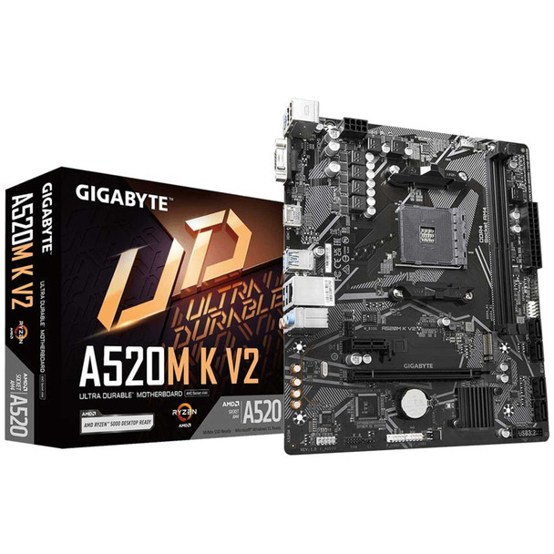 Gigabyte A520M K V2 Ultra Durable AMD AM4 Socket Motherboard, Micro-ATX, 2x DDR4 Slots, 1x M.2 Socket, GbE LAN, 1x D-Sub / 1x HDMI Port physical GIGABYTE New A520M K V2 MemoX
