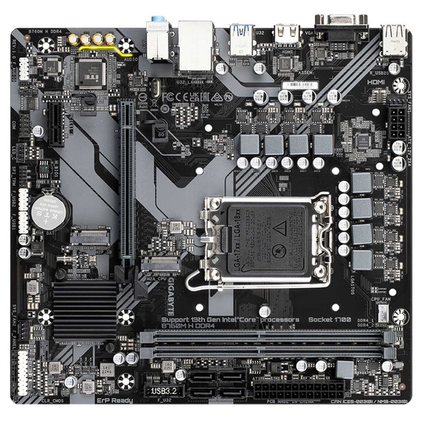 Gigabyte B760M H DDR4 Ultra Durable Intel 1700 Socket Motherboard, Micro-ATX, 2x DDR4 Slots, 2x M.2 Sockets, GbE LAN, 1x D-Sub / 1x HDMI Port physical GIGABYTE New B760M H DDR4 MemoX