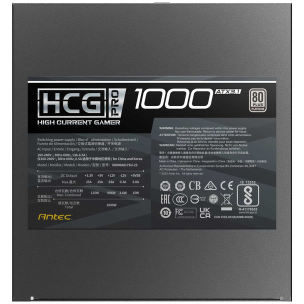 Antec HCG1000 Pro Platinum 1000W ATX 3.1 PSU Fully Modular PCIe 5.1 physical ANTEC New 0-761345-20014-1 MemoX