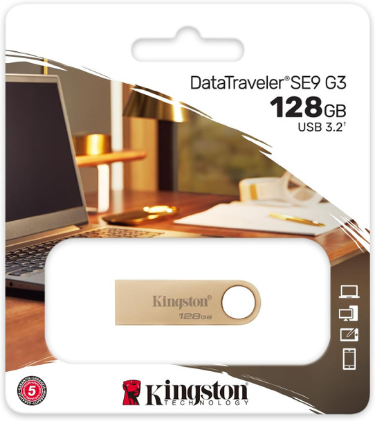 Kingston DataTraveler SE9 G3 128GB USB 3.2 USB Flash Drive, Gold