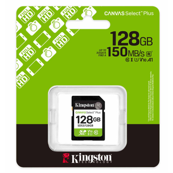 Kingston Canvas Select Plus  SDS3/128GB  128GB SD Class 10 UHS-I  Flash Card
