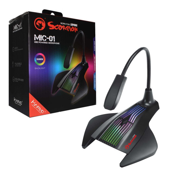 Marvo Scorpion MIC-01 RGB USB Powered Flexible Gaming and Streaming Microphone physical MARVO New MIC-01 MemoX