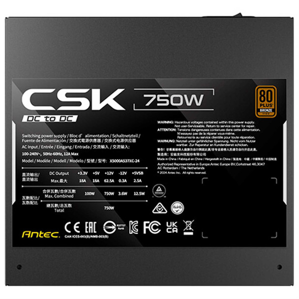 Antec CSK DC 750W PSU, 80+ Bronze, Fully Wired, Antec's 5-year warranty physical ANTEC New 0-761345-20113-1 MemoX