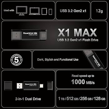TEAMGROUP X1 MAX 512GB USB 3.2 Gen 2 Flash Drive 1000MB/s USB-C/A