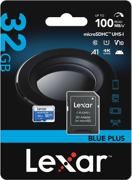 Lexar Blue Plus 32GB microSDHC Card – UHS-I, 100MB/s, Class 10