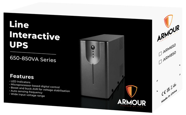 Armour 650VA UPS 390W Battery Backup – 2 UK Plugs, RJ45 & USB Monitoring physical VIDA New ARM650 MemoX