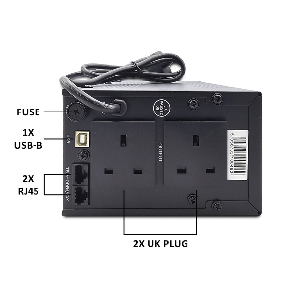 Armour 650VA UPS 390W Battery Backup – 2 UK Plugs, RJ45 & USB Monitoring physical VIDA New ARM650 MemoX