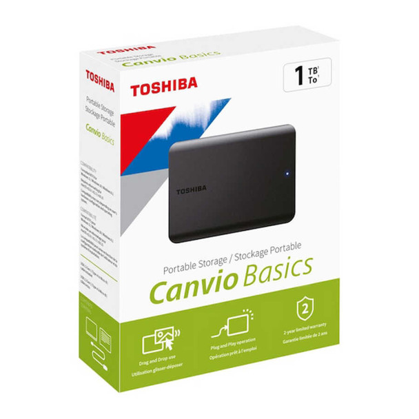 Toshiba Canvio Basics 1TB Portable External Hard Drive – USB 3.2, Black