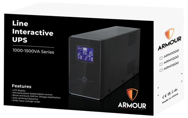 Armour 1500VA UPS 900W Battery Backup – LCD, 6 Outlets & USB Monitoring