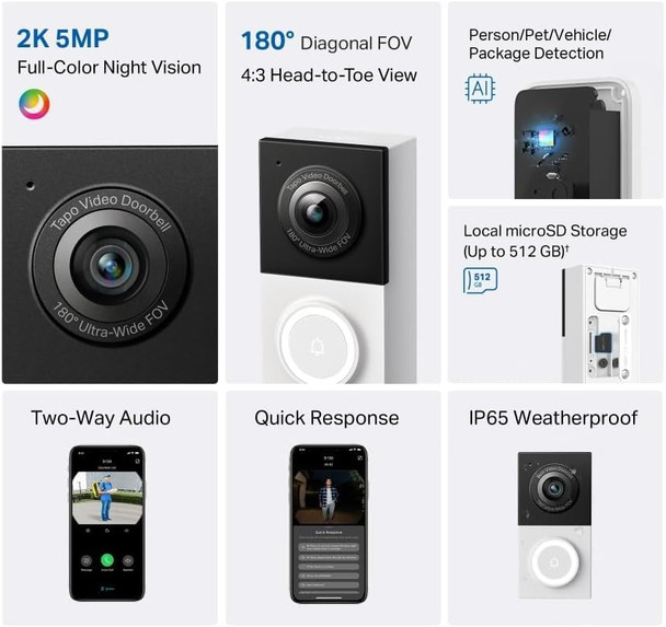 TP-Link Tapo D130 Wired Video Doorbell – 2K 5MP, AI Detection & Chime