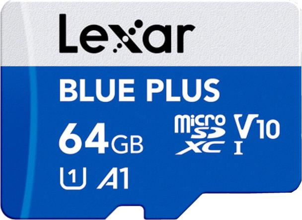 Lexar Blue Plus 64GB microSDXC Card – UHS-I, 100MB/s, Class 10