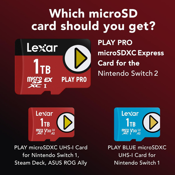 Lexar PLAY PRO 256GB microSD Express Card – 900MB/s, U3, Switch 2 Ready