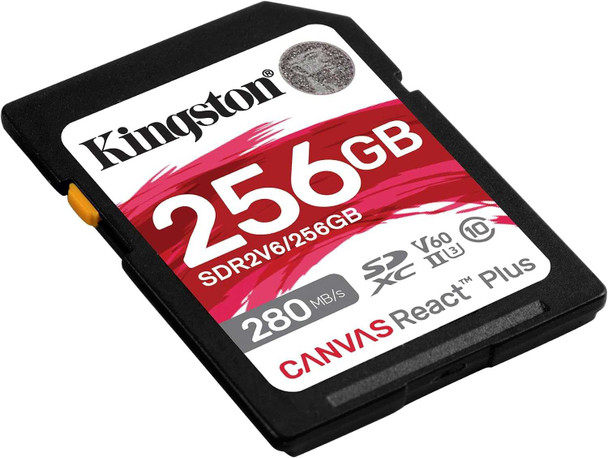 Kingston Canvas React Plus 256GB SDXC UHS-II Card – 280MB/s, U3, V60 physical Kingston New SDR2V6/256GB MemoX