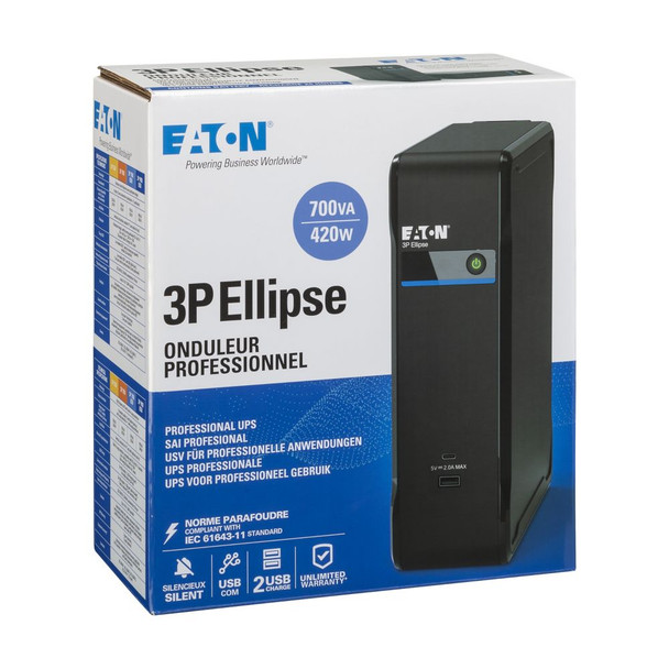 Eaton 3P Ellipse 700 USB IEC UPS – 700VA/420W, C13 Outlets & USB Charging