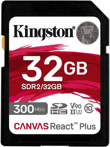 Kingston 32GB Canvas React Plus SDXC Card, UHS-II Class 10, U3, For 8K/3D/VR Videos/Photos, R/W 300/260MB/s physical Kingston New SDR2/32GB MemoX
