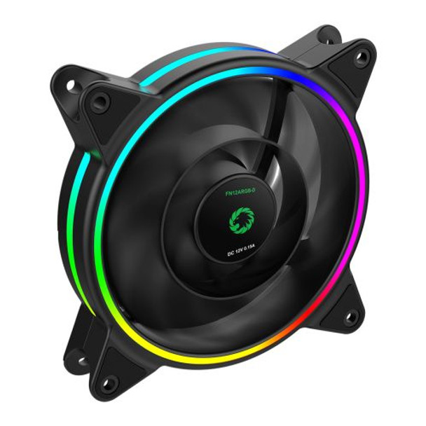 GameMax Razor 12cm PWM Rainbow ARGB Dual Ring Case Fan, Hydro Bearing, 24 LEDs, Anti-Vibration, Up to 1200 RPM