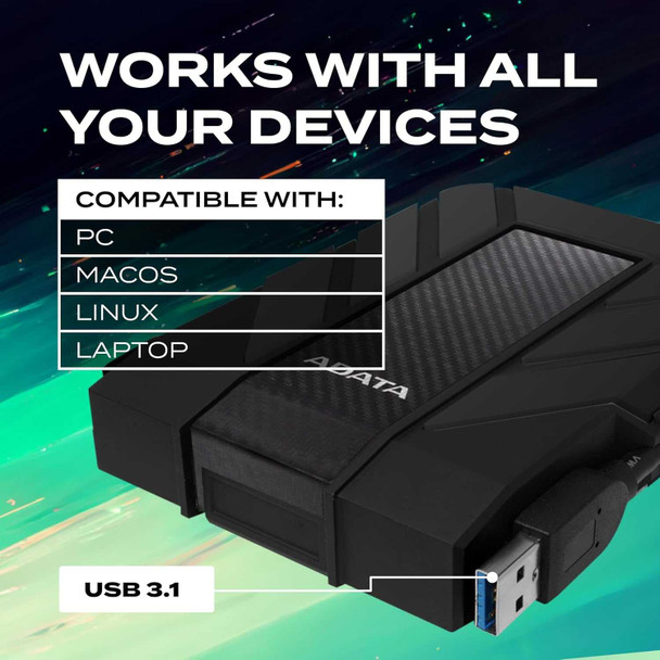 ADATA 1TB HD710 Pro Rugged External Hard Drive, 2.5", USB 3.1, IP68 Water/Dust Proof, Shock Proof, Black physical ADATA New AHD710P-1TU31-CBK MemoX