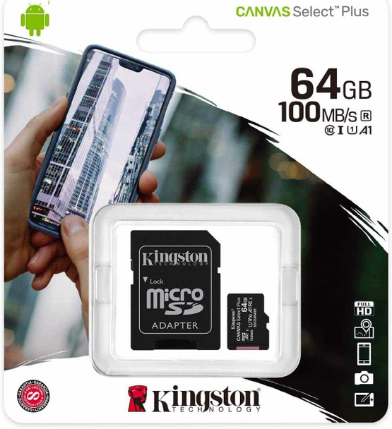 Kingston 64GB Canvas Select Plus Micro SD Card (SDXC) A1 C10 - 100MB/s physical KIngston New SDCS2/64GB MemoX