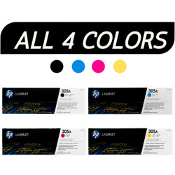 HP 305A 4-Pack | CE410A, CE411A, CE412A, CE413A | Original HP Toner Cartridge - Black, Cyan, Yellow, Magenta (CE305AQ1)