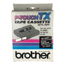 TX-3351 | Original Brother Tape Cartridge For P-Touch Labelers, 0.47" X 50 Ft - White on Black