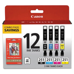 6513B010 | Canon CLI-251 | Original Canon Ink & Paper Combo Pack - Black, Cyan, Magenta, Yellow